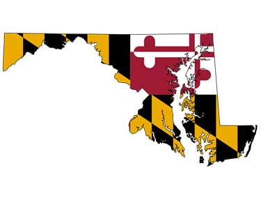 State of Maryland shape filled in with Maryland Flag graphics